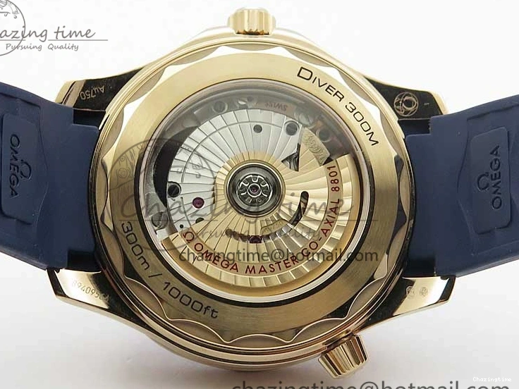 0411 2018 Seamaster Diver 300M RG Blue Ceramic VSF 1:1 Best Edition Blue Dial on Blue Rubber Strap A WeatherProof 7914